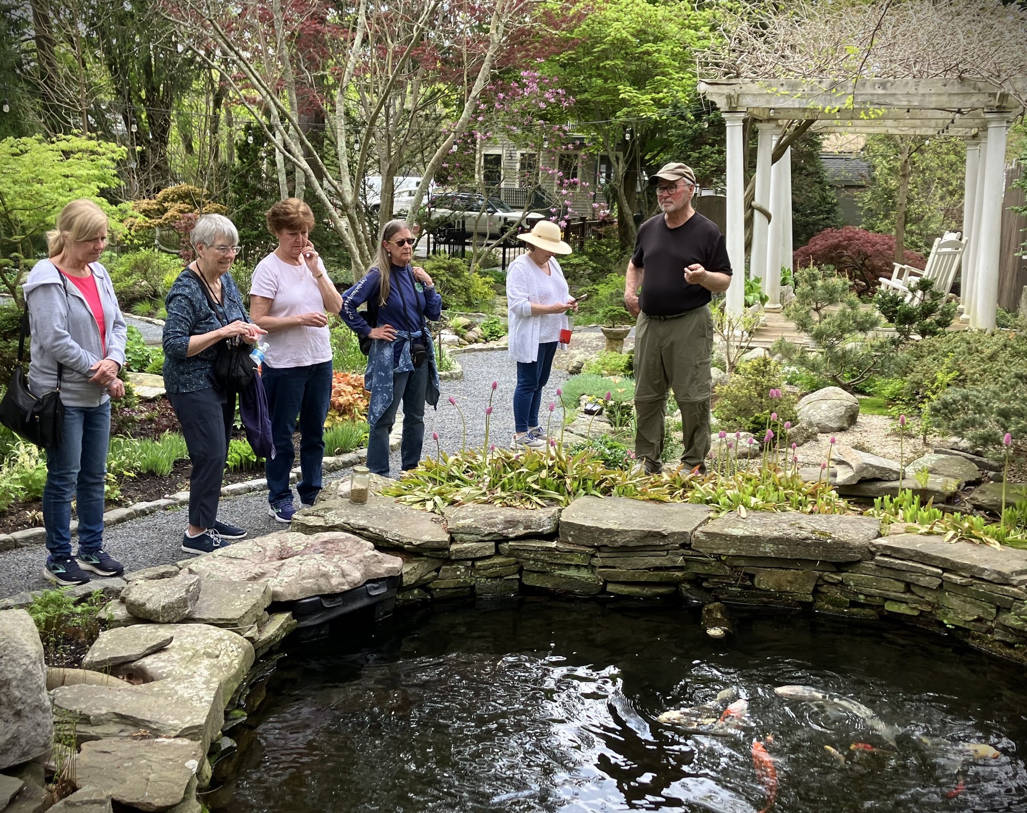 Chuck teaching by the koi pond